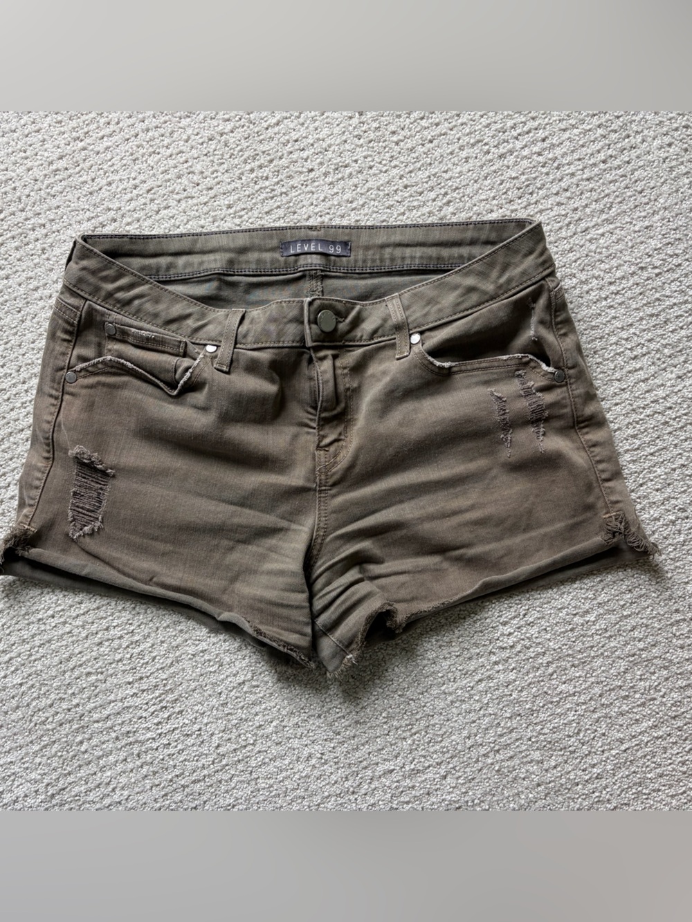 Level 99 Distressed Olive Shorts